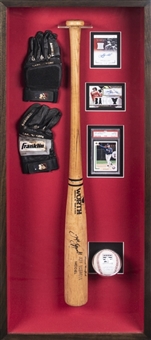 Jeff Bagwell Signed Shadow Box Featuring Game Used Bat & Batting Gloves, Signed Baseball With HOF Inscription & Trading Cards (PSA/DNA GU 8.5, MEARS & Beckett)